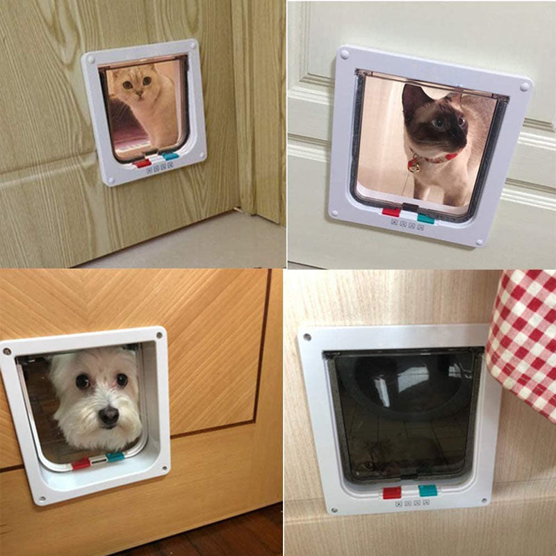 3 Size 4 Way Pet Cat Flap Door Cat Puppy Dog Supplies Lock Lockable Safe Flap Door Gate for Dog Cats Kitten