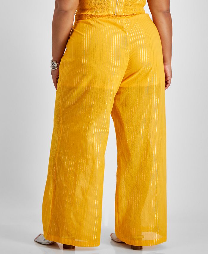 Plus Size High-Rise Smocked-Back Wide-Leg Pants， Created for Macy's
