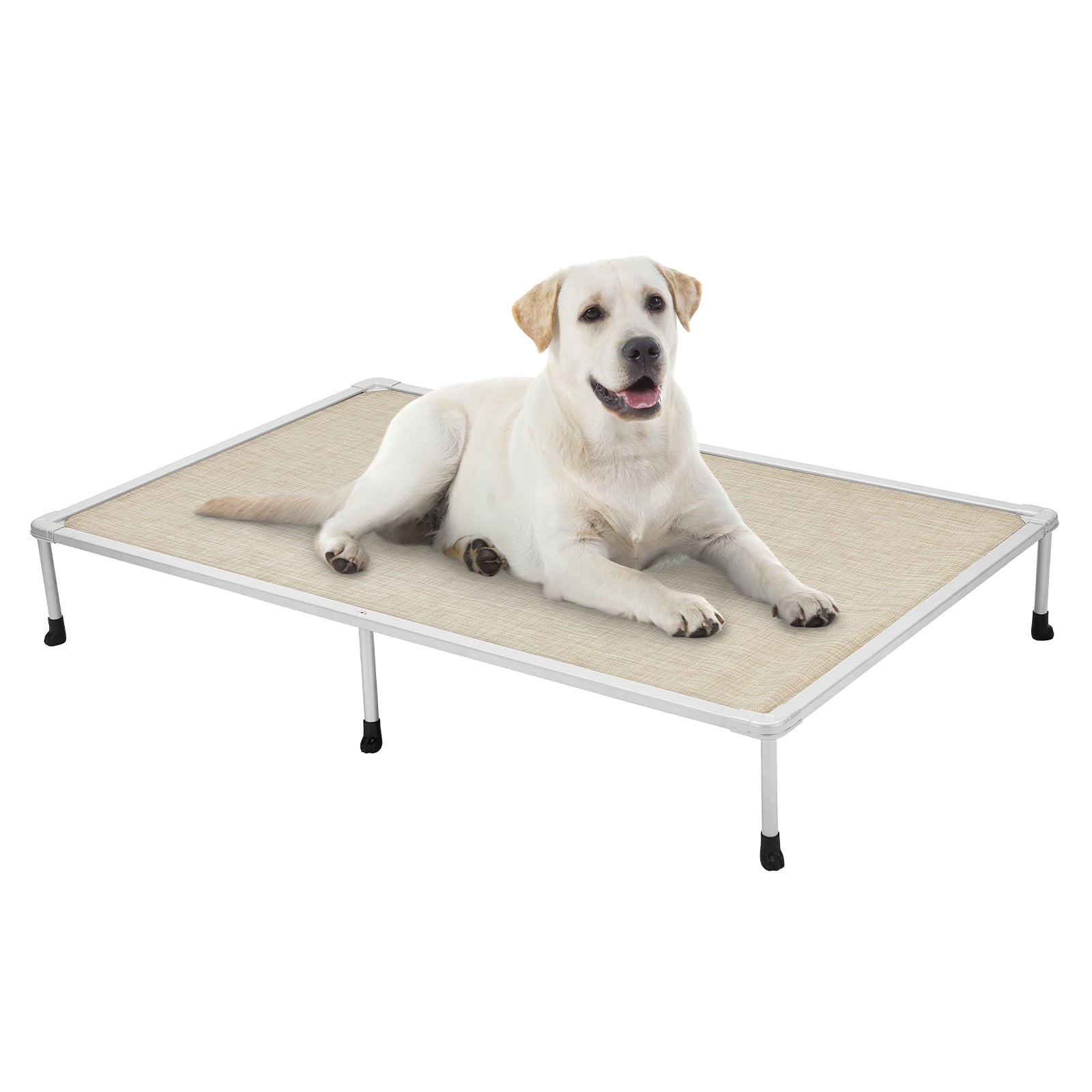 Veehoo Chewproof Dog Bed， Cooling Raised Dog Cots with Silver Metal Frame， XX Large， Beige Coffee