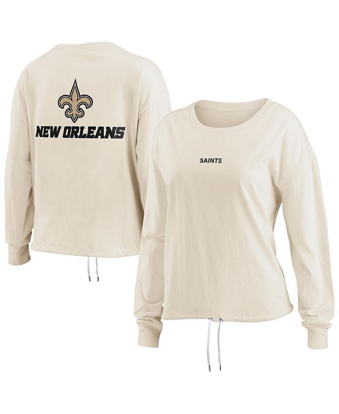Women's Oatmeal New Orleans Saints Long Sleeve Crop Top Shirt