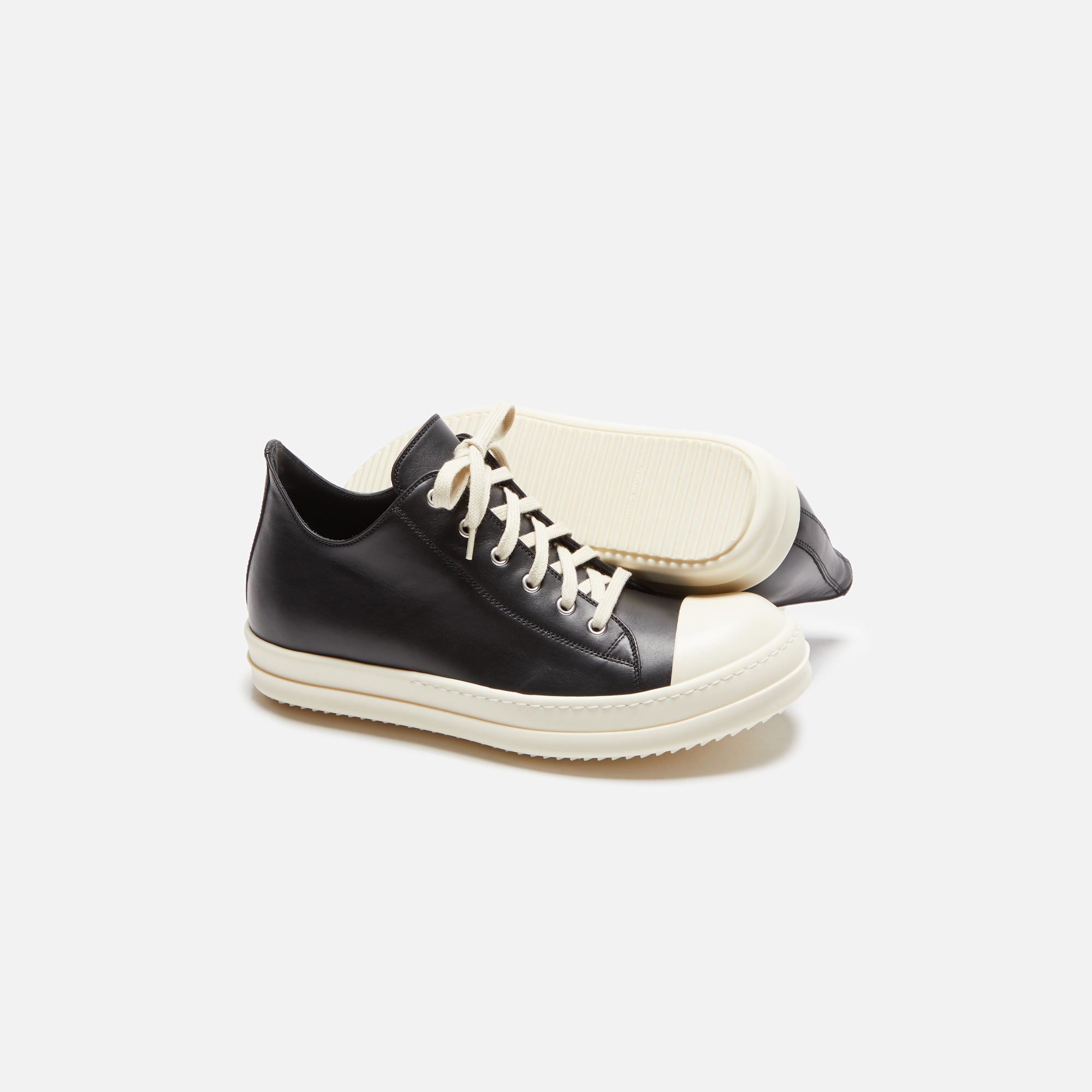 Rick Owens Scarpe in Pelle Low Sneakers - Black / Milk