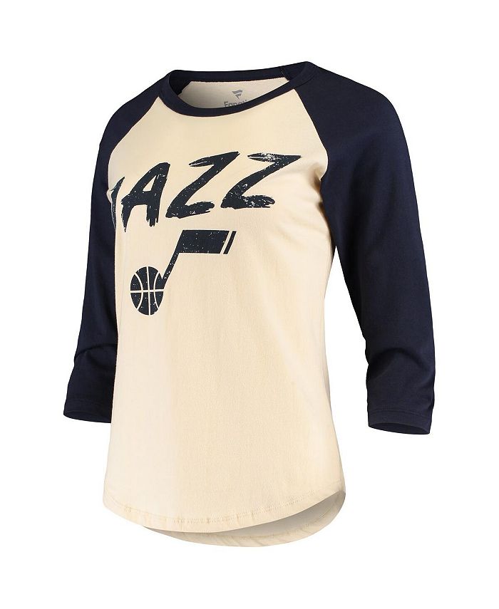Women's Donovan Mitchell Cream Utah Jazz Raglan 3/4-Sleeve T-shirt