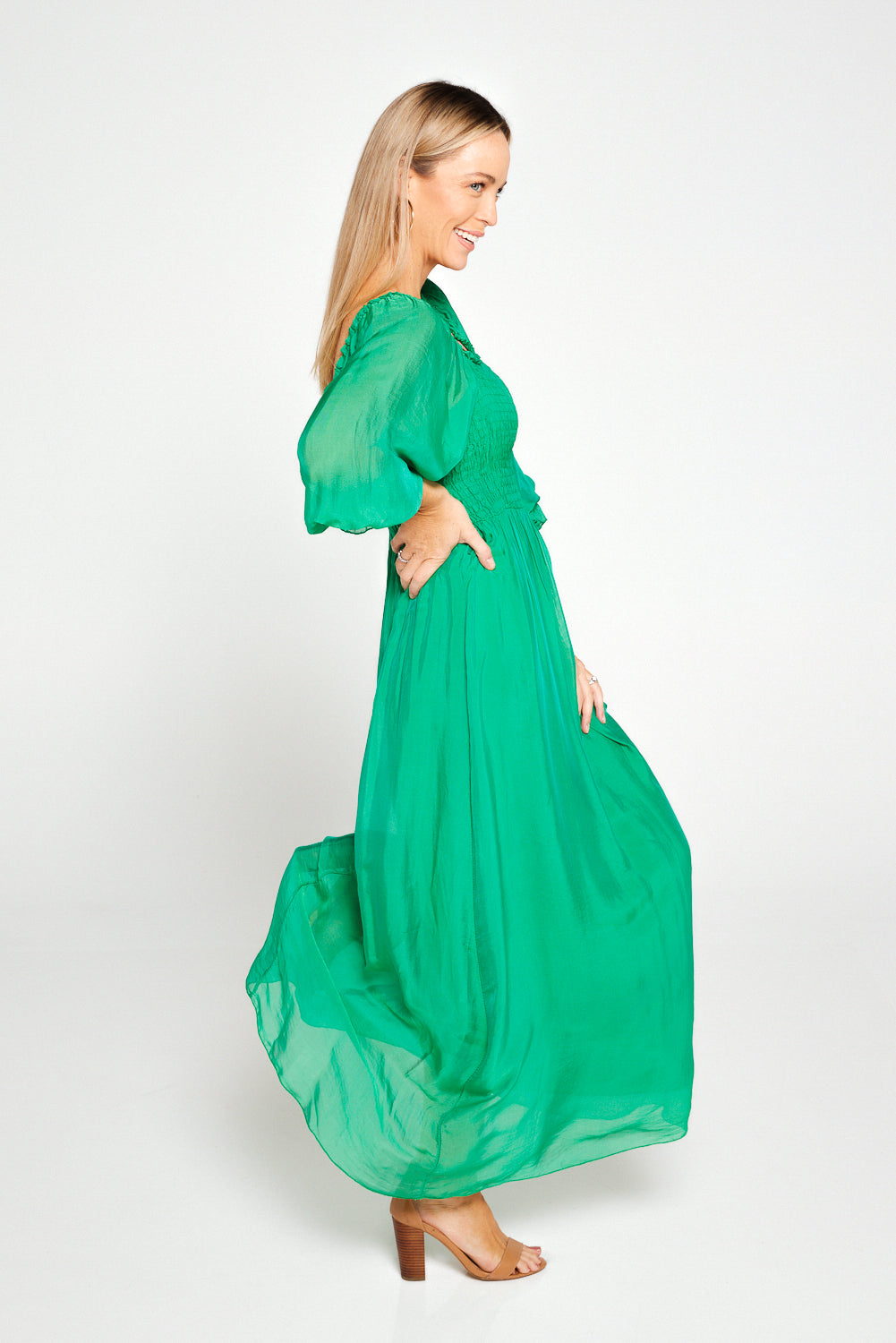 Viviette Silk Dress - Emerald Green