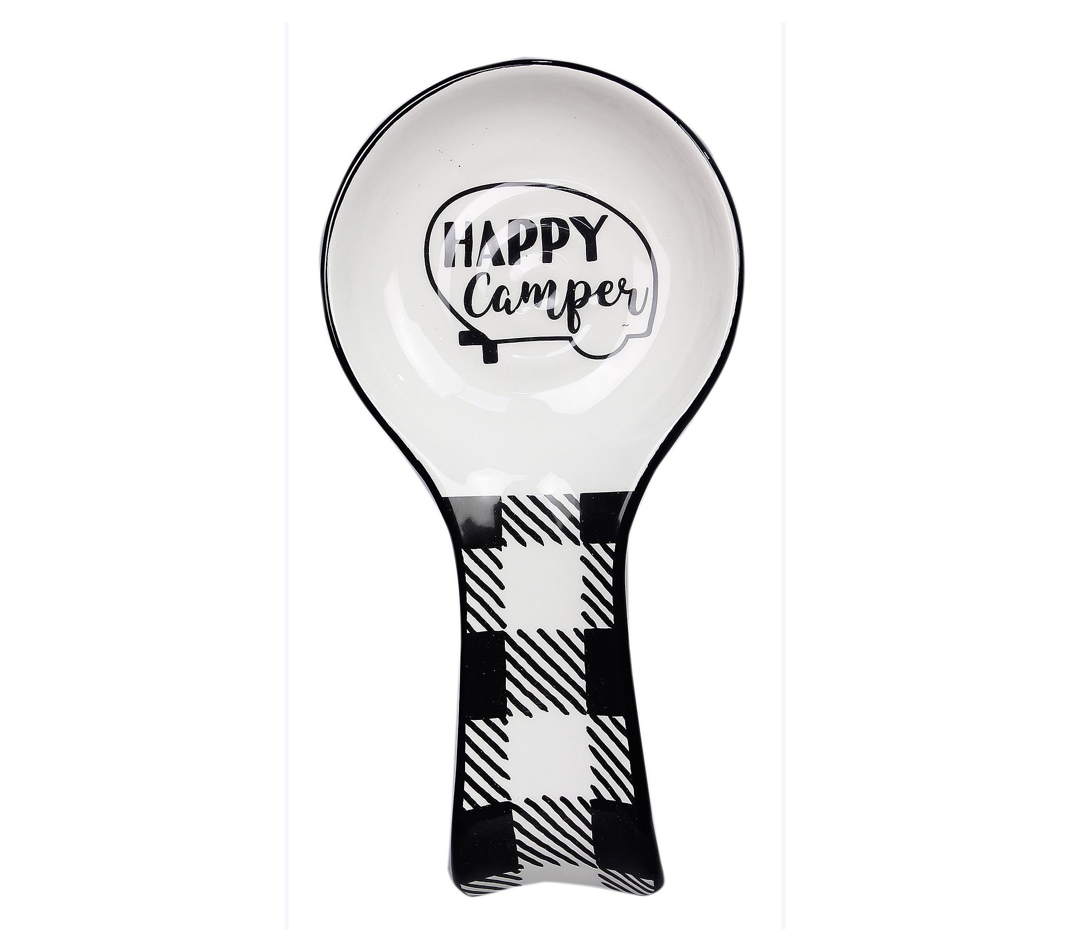 Young's Inc Happy Camper Buffalo Plaid Ceramic Spoon Rest