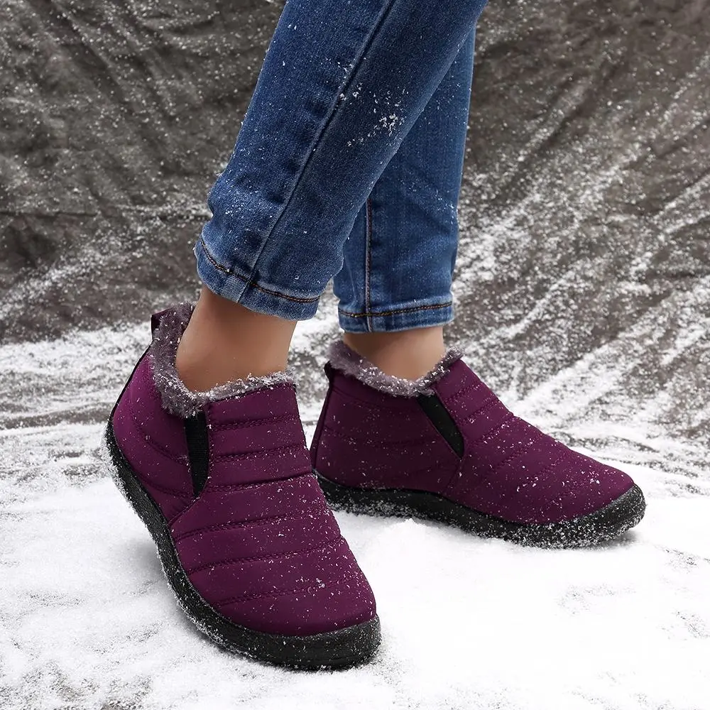 Warm Lining Casual Winter Waterproof Slip On Ankle Snow Boots
