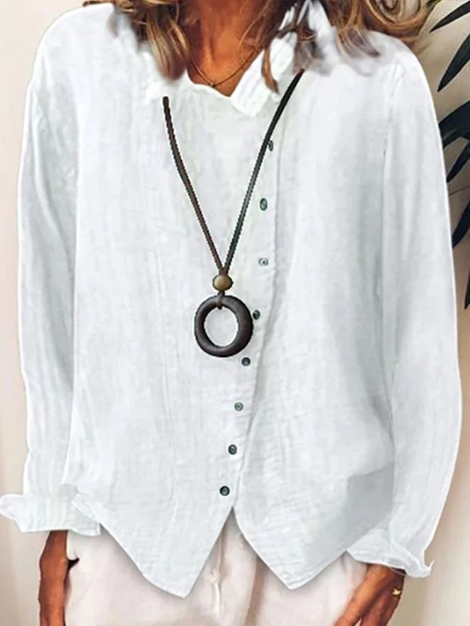Women's cotton and linen loose solid color temperament shirt
