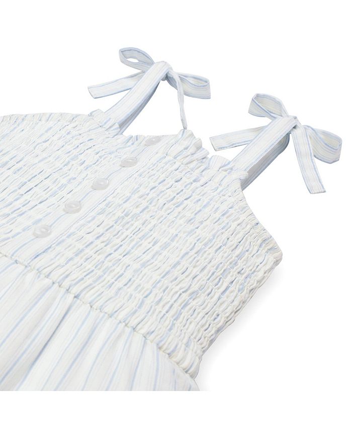 Mommy and Me Organic Cotton Smocked Button Front Jumpsuits in Ticking Stripe
