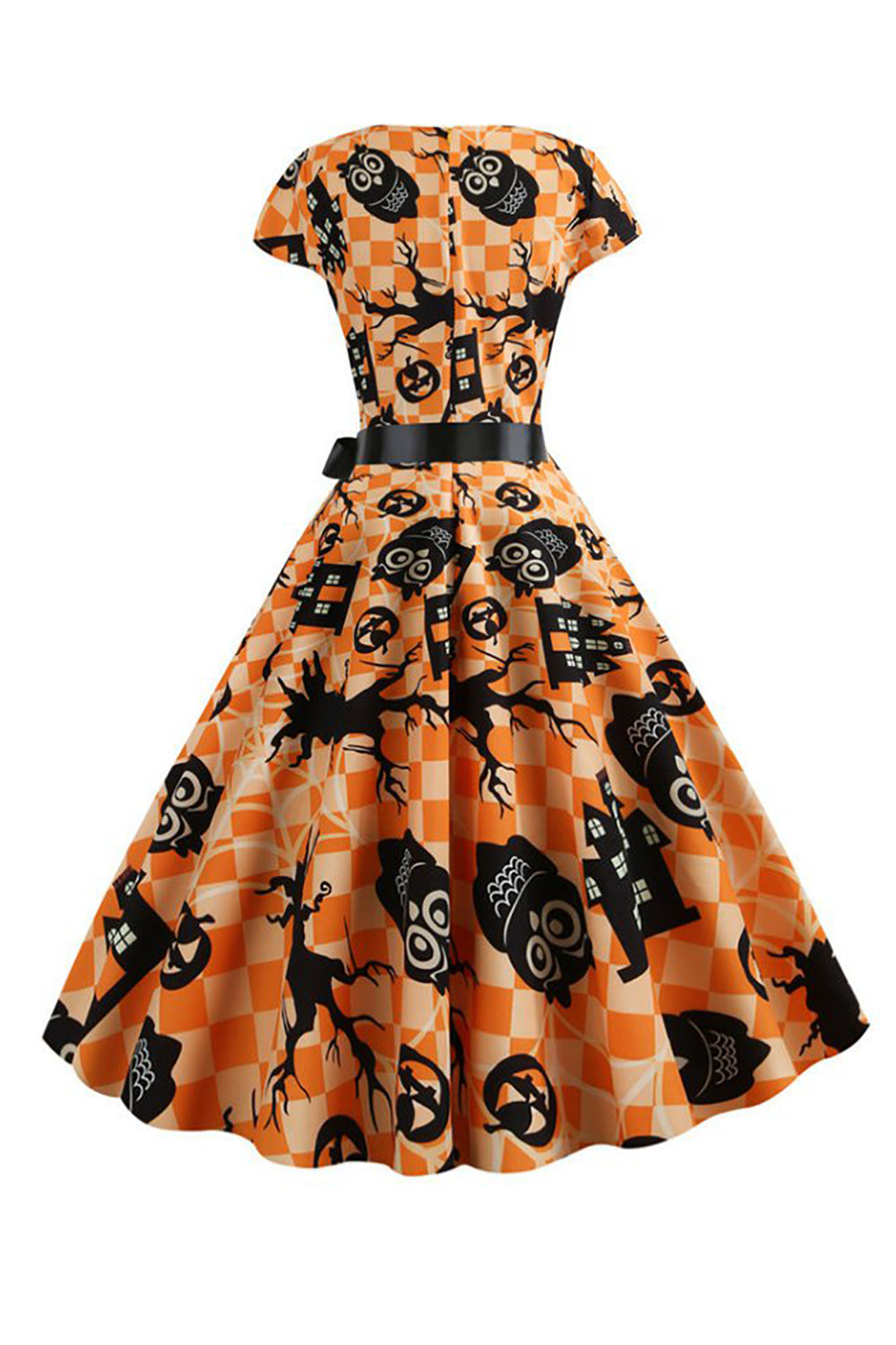 Orange Printed Halloween Vintage 1950s Dress