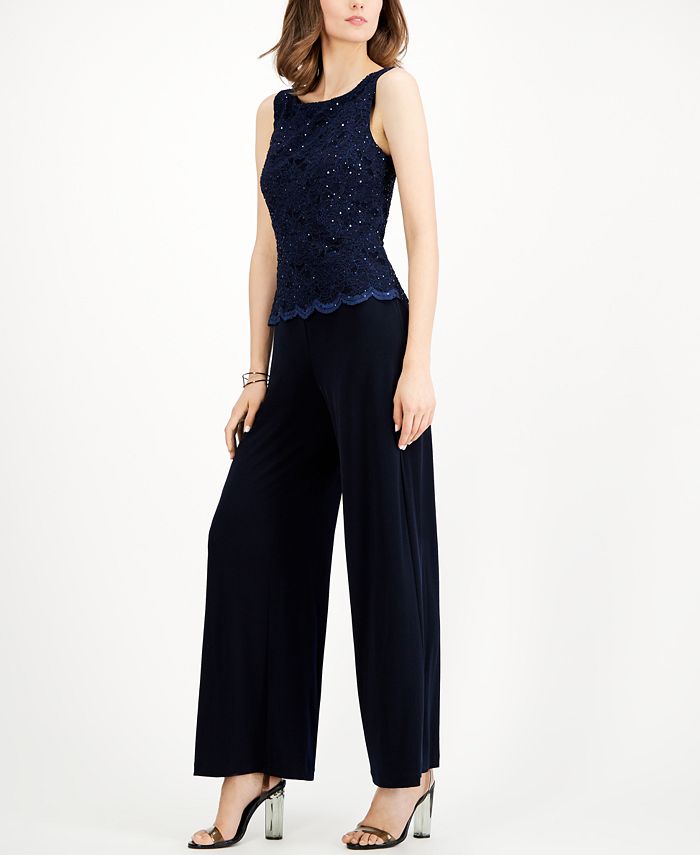 Embellished Lace-Overlay Jumpsuit