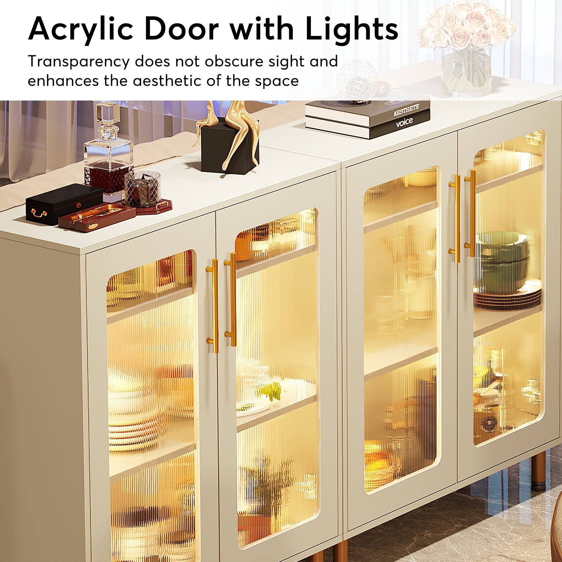 Modern Sideboard Buffet Storage Cabinet with LED Light & Acrylic Doors