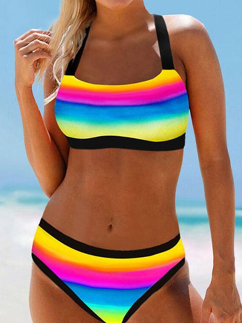 Color Block Straps Bikini Swimsuit
