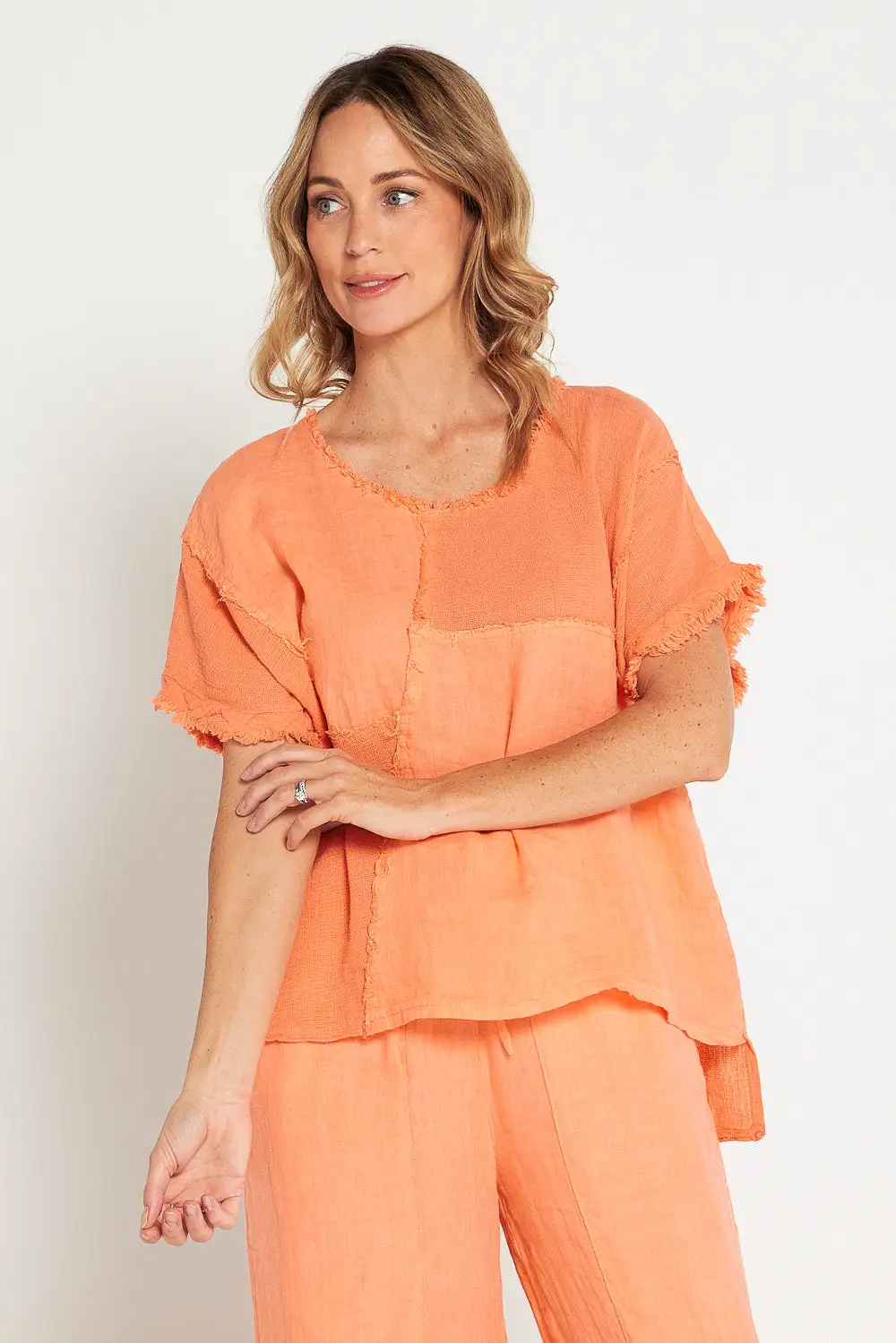 Crete Linen Top - Peach