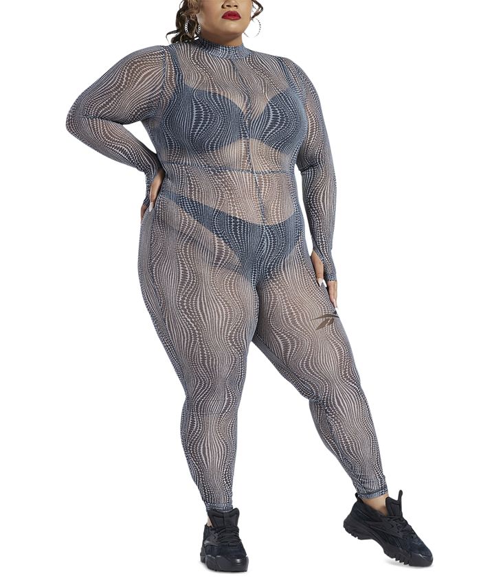 Plus Size Cardi B Printed Mock-Neck Jumpsuit