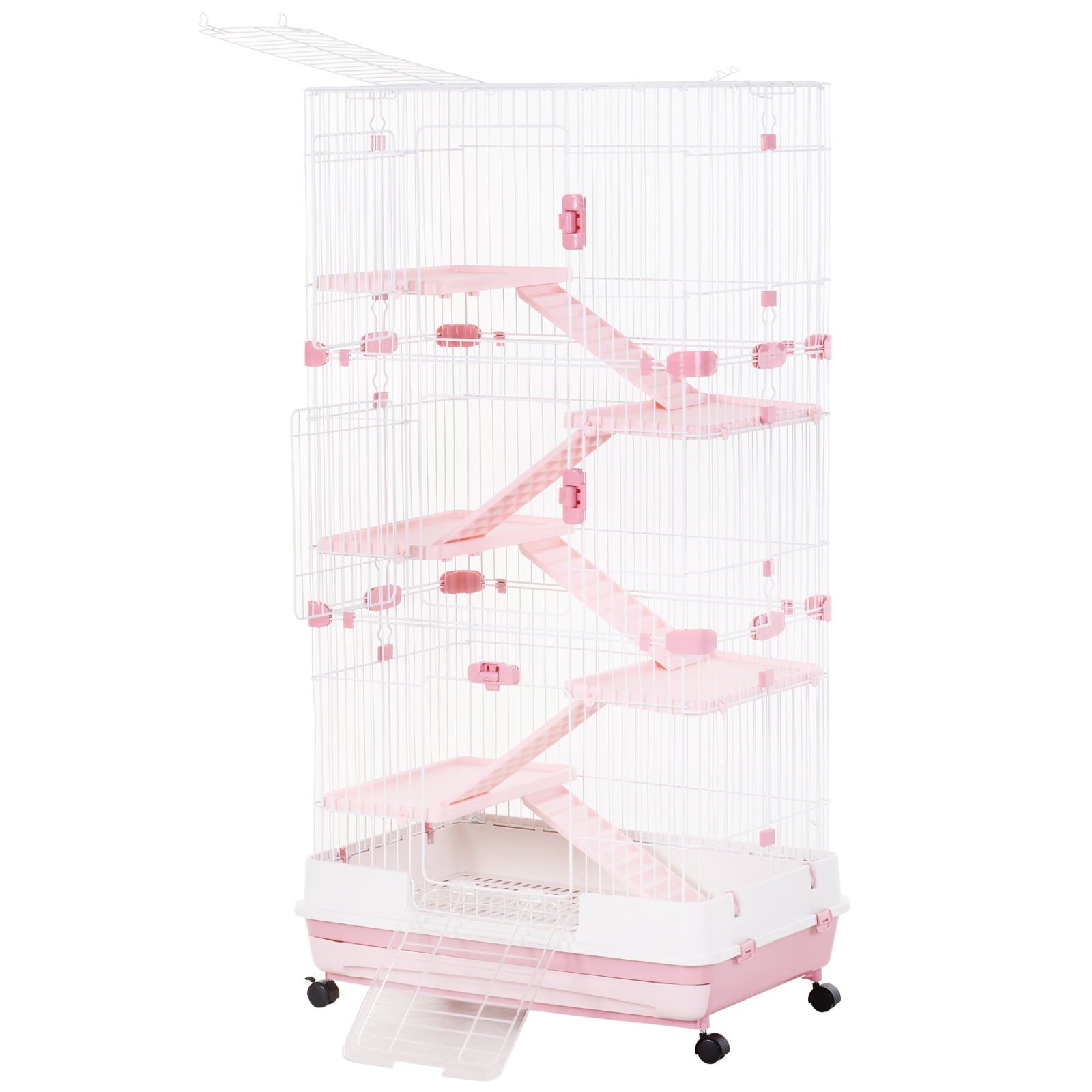 Carevas 6-level Cage Indoor Small Animal Hutch - Pink / White