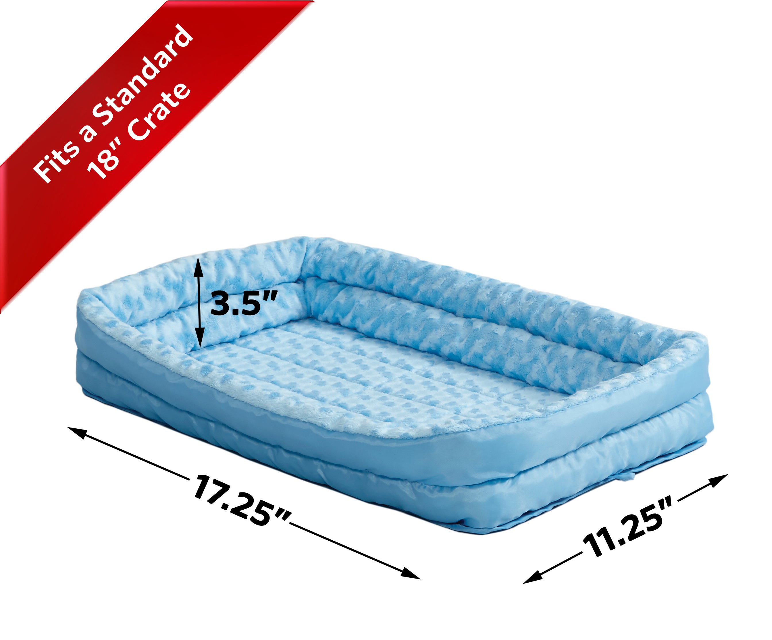 MidWest QuietTime Double Bolster Dog Bed and Crate Mat， Blue， 18