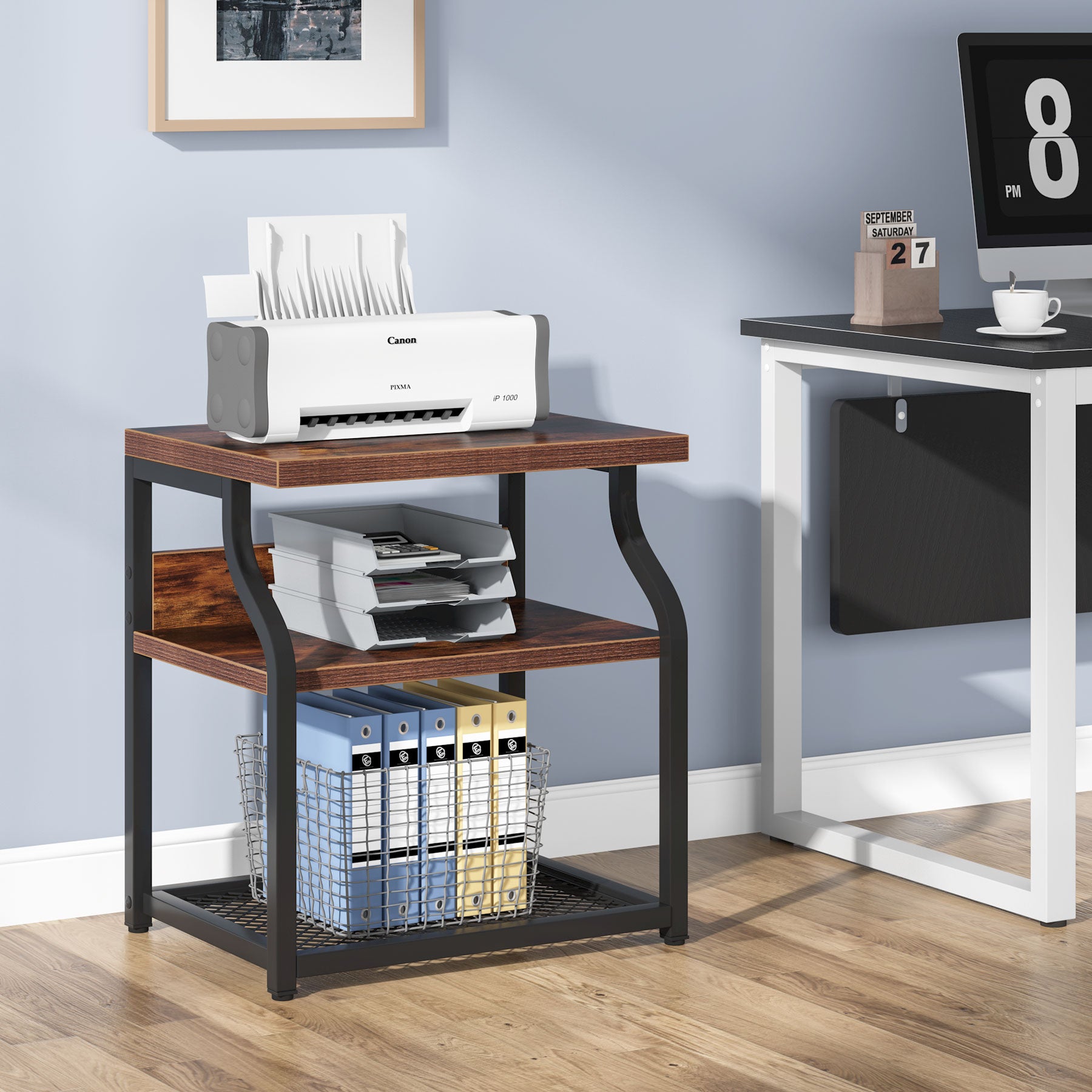 3-Shelf Printer Stand, Industrial Pinter Table Machine Stand for Home Office