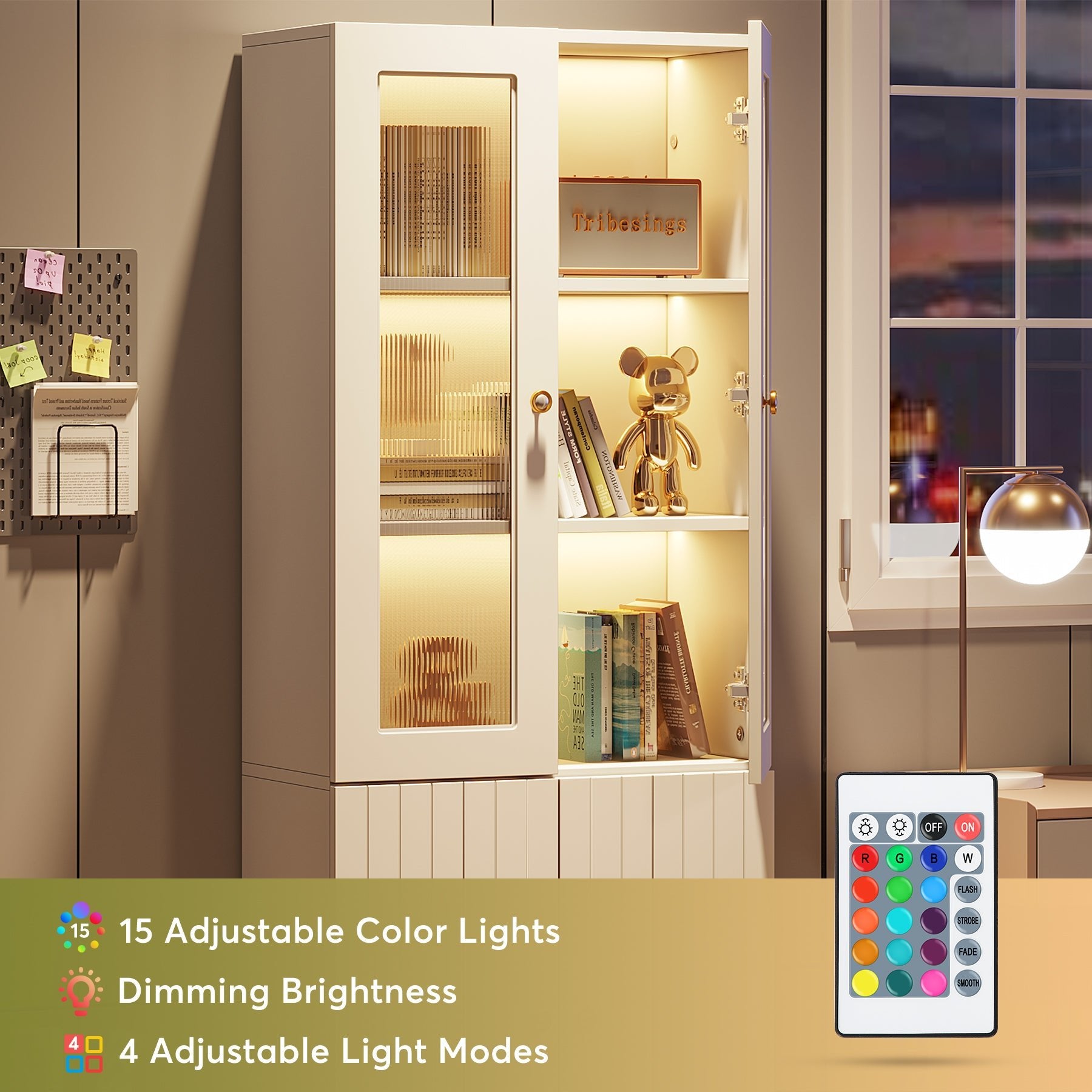 Freestanding  Bookcase Storage Cabinet with LED Light & 5-Tier Shelves