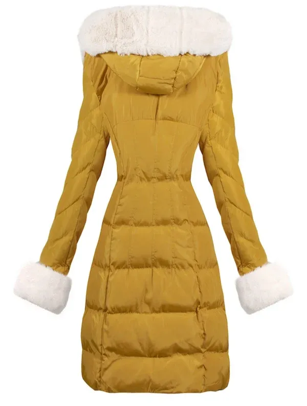 Faux Fur Hooded yellow Down Coat