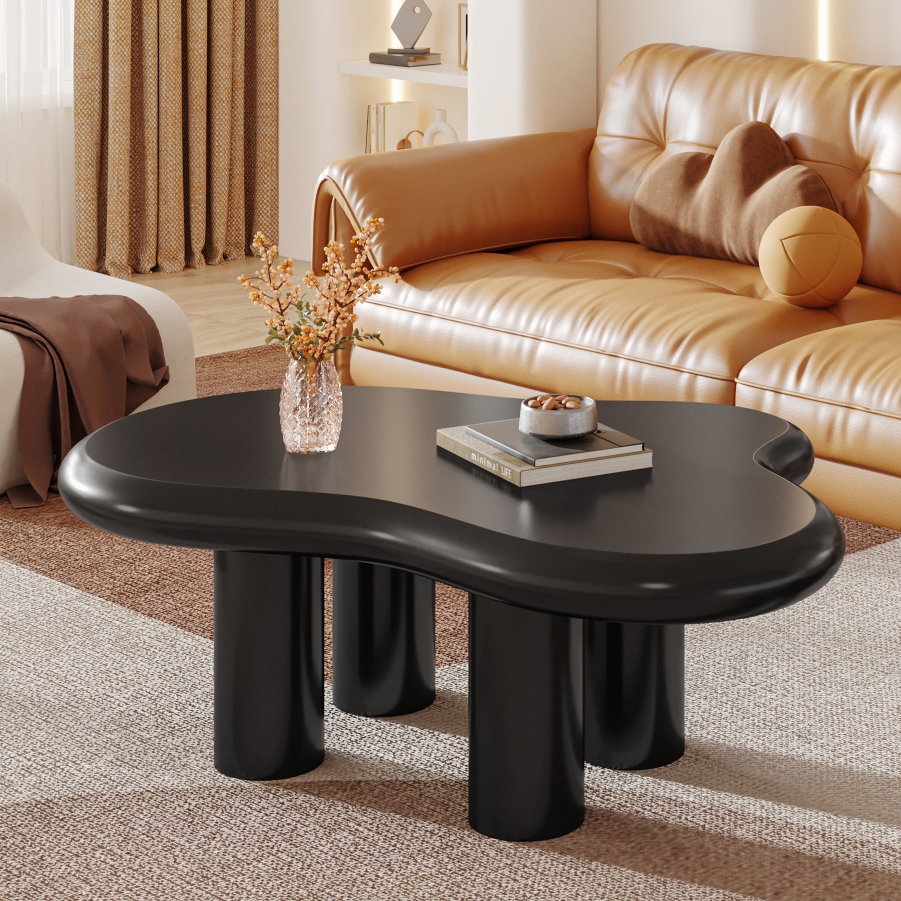 Cloud-Shaped Coffee Table, Modern Center Table with 4 Solid Legs