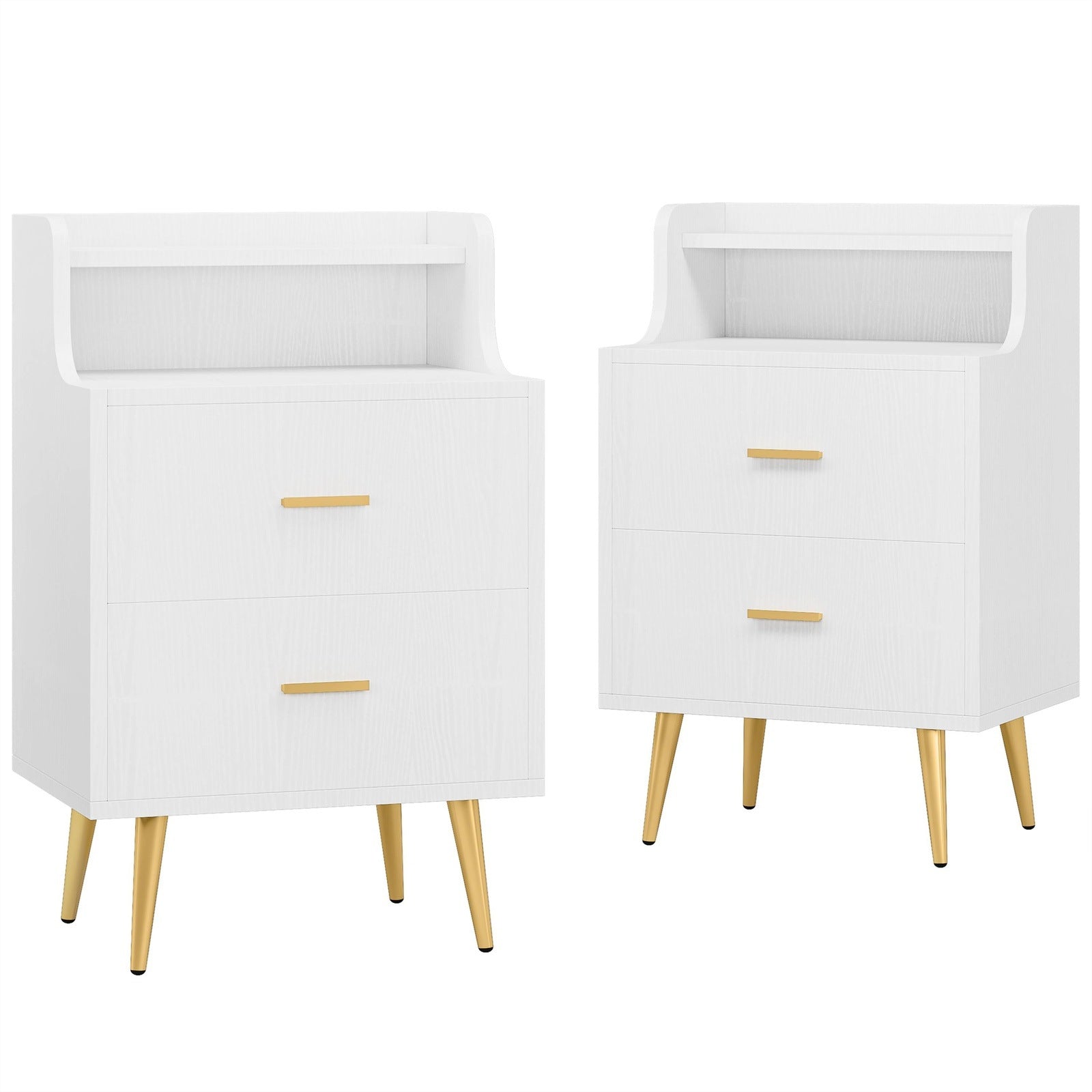 White Nightstand, Modern Bedside Table with 2 Drawers