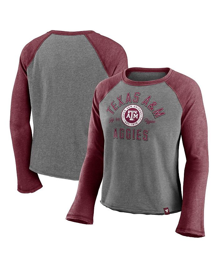 Women's Branded Heathered Gray, Heathered Maroon Texas A&M Aggies Competitive Edge Cropped Raglan Long Sleeve T-shirt