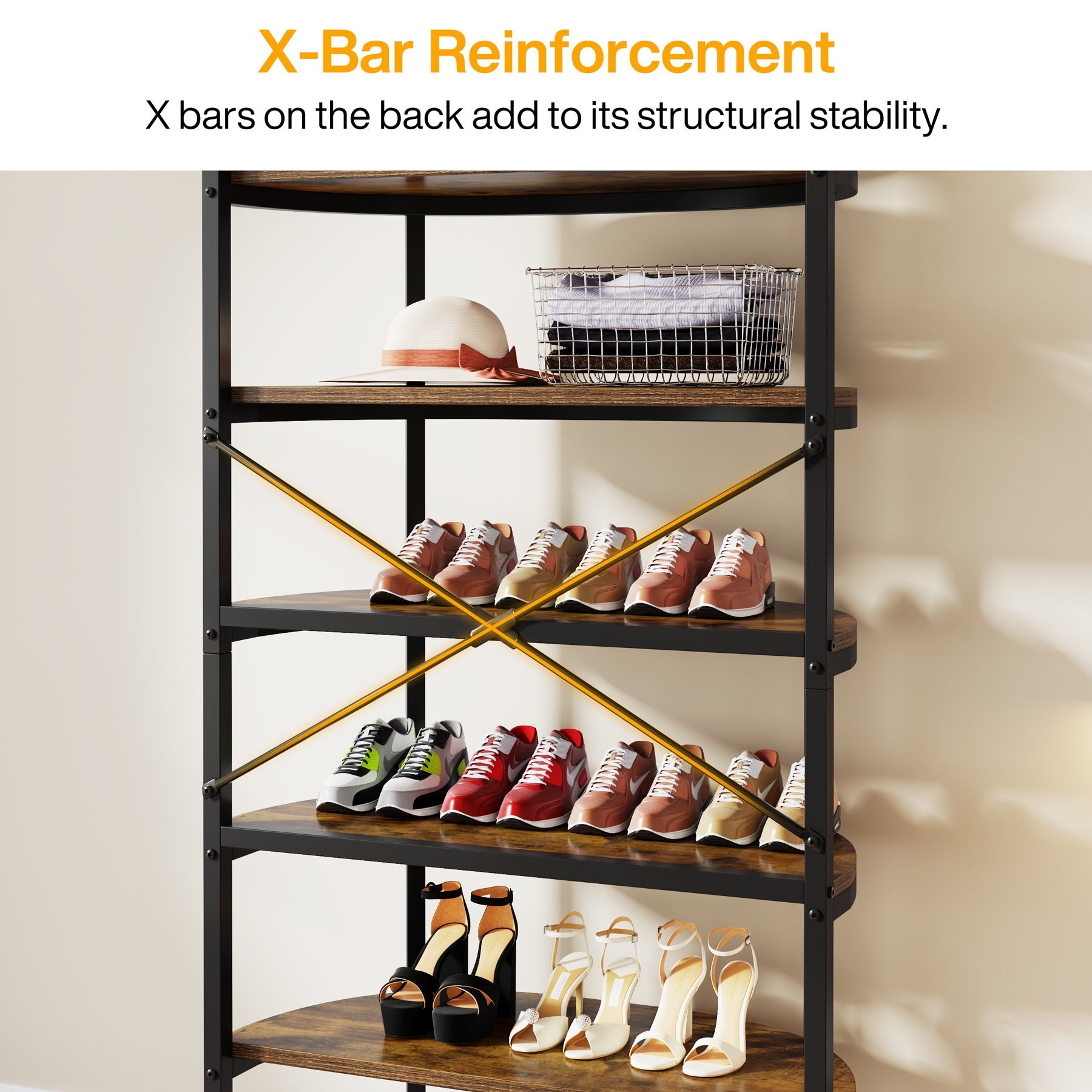 7-Tier Shoe Rack, Vertical Shoe Storage Organizer Freestanding Shoe Tower