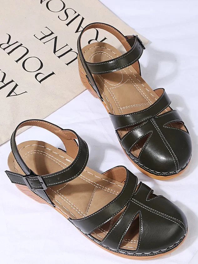 Vintage Covered Toe Roman Wedge Sandals