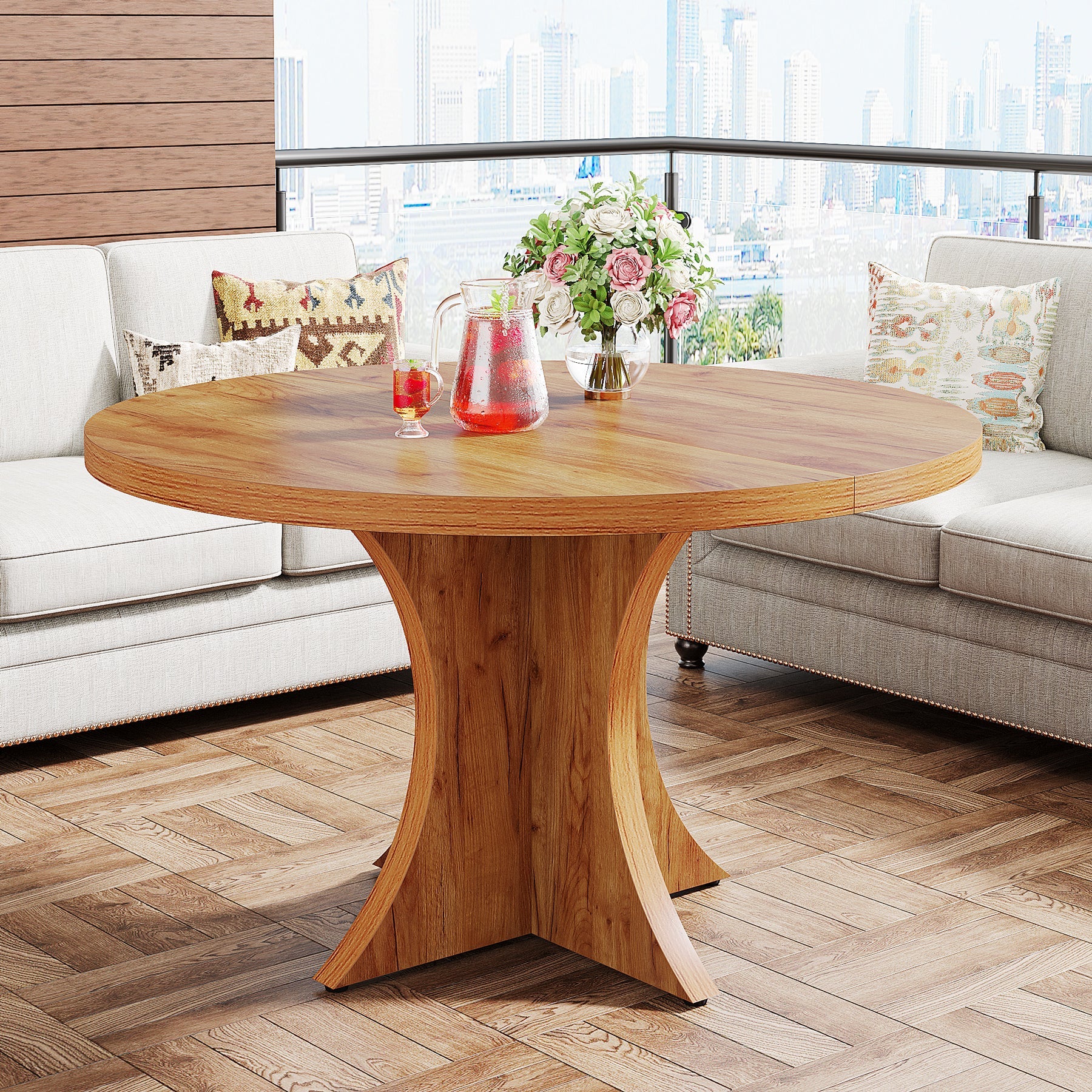 Wood Dining Table, 47.24 Inches Round Kitchen Table for 4-6