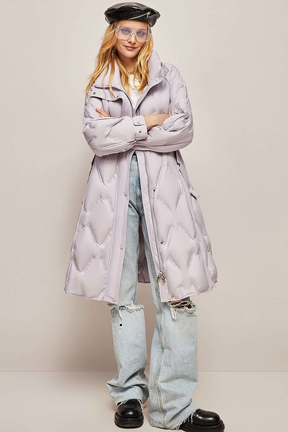 Slim Fit Long Lapel White Duck Down Jacket