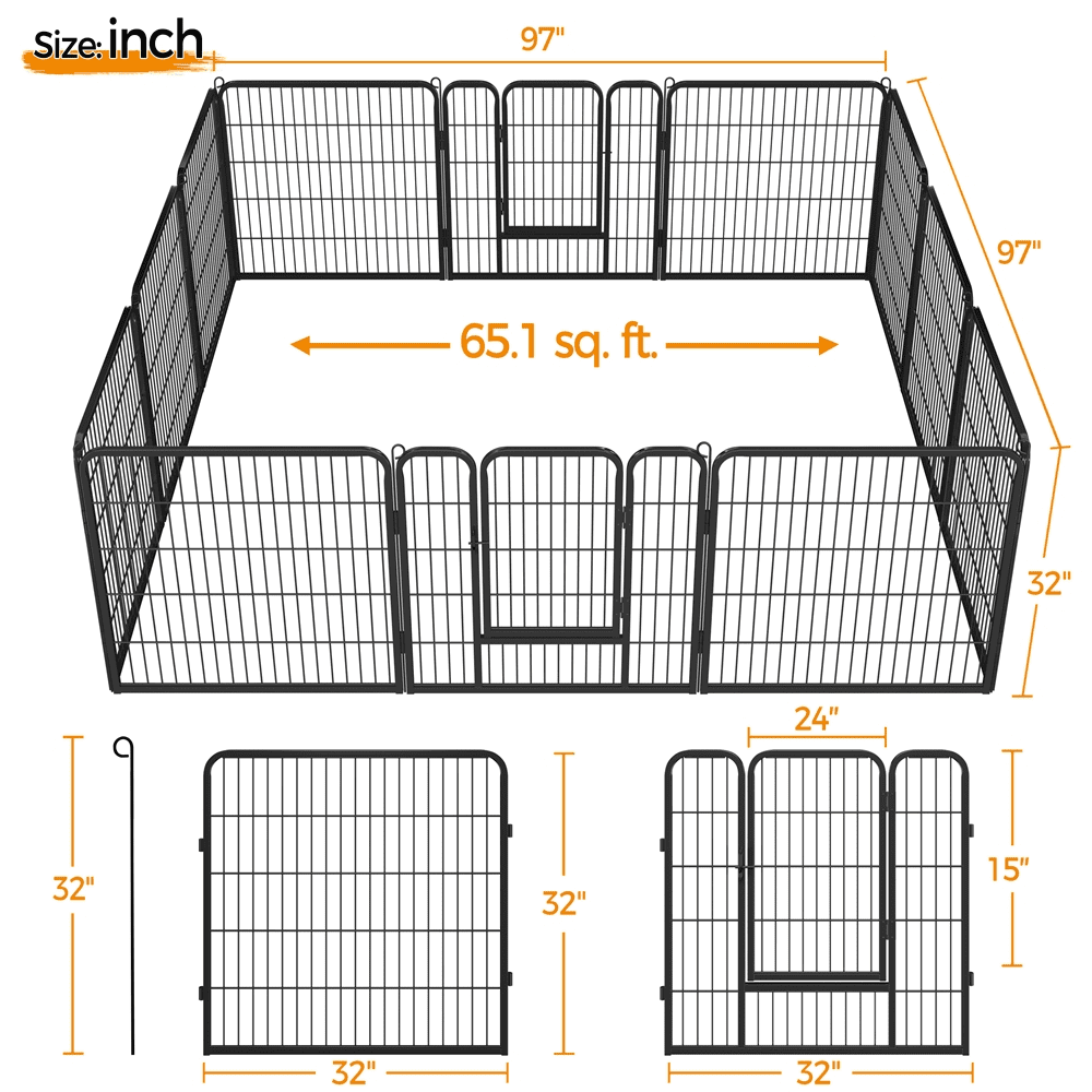 SmileMart 12 Panel Metal Heavy Duty Dog Playpen with Door， Black