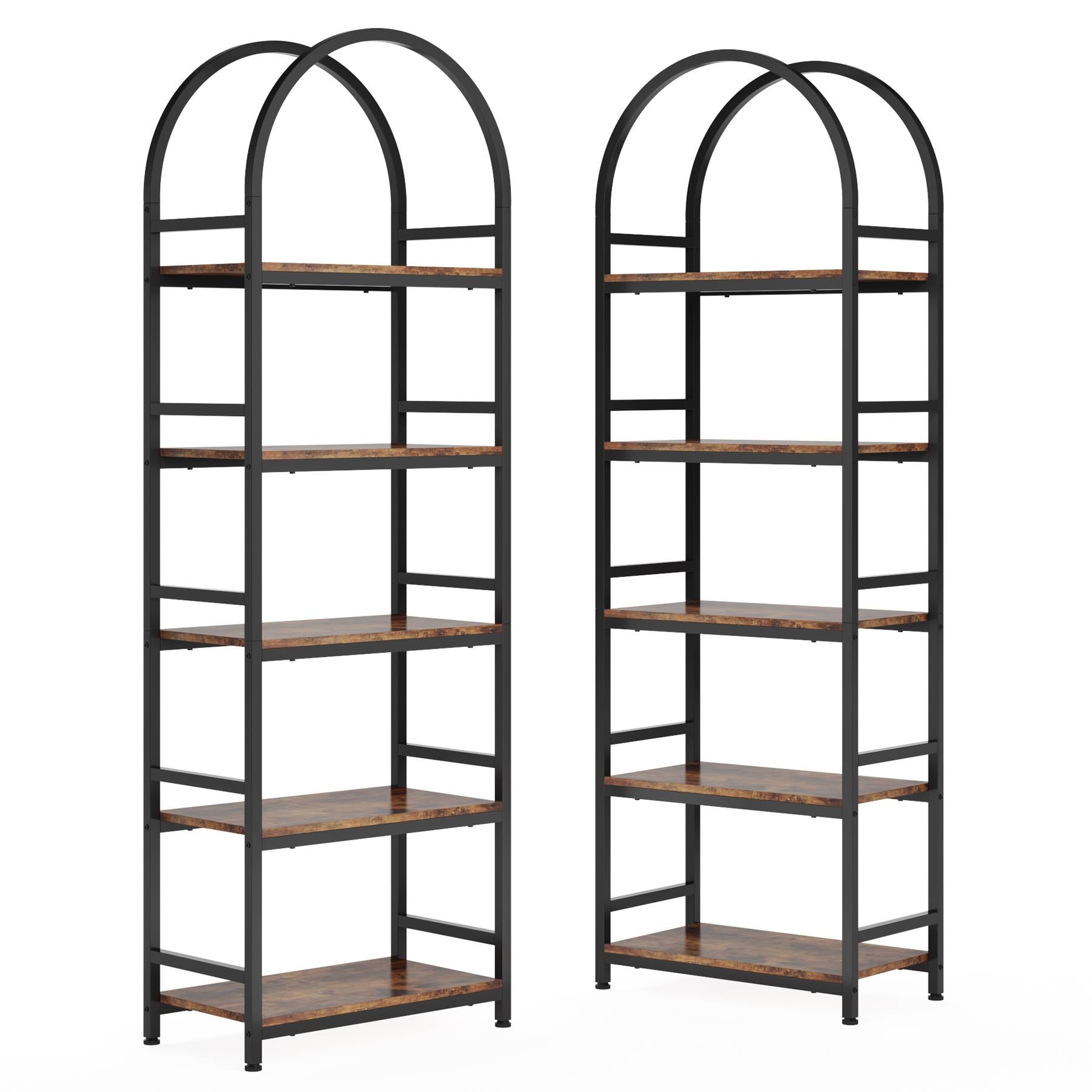 4-Tier / 5-Tier Bookshelf, Arched Bookcase Display Rack with Storage Shelves