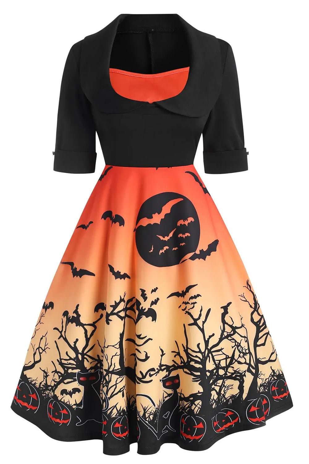 Orange Short Sleeves Vintage Halloween Dress