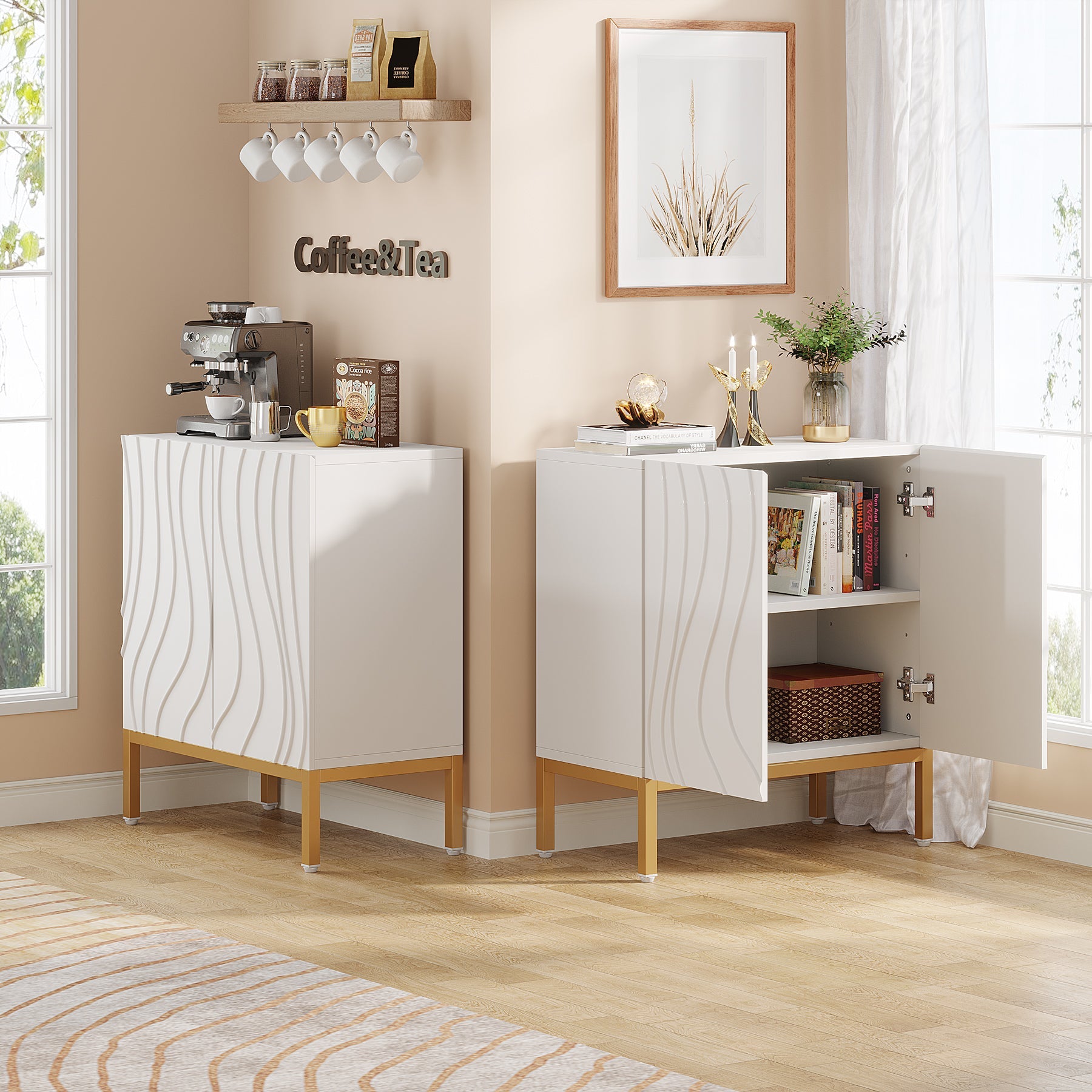 Modern Sideboard Buffet, Storage Credenza Cabinet with 4 Doors