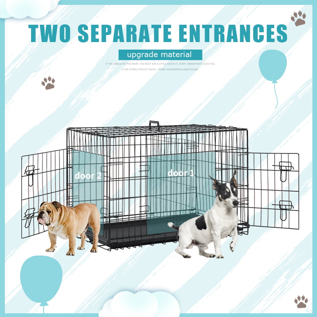 24-48 inch Dog Crates and Kennels for Big Dog， Foldable Large Dog Crate for Large Dogs with Handle Double-Door Outdoor Metal Wire Dog Cage with Plastic Tray for Medium Dogs