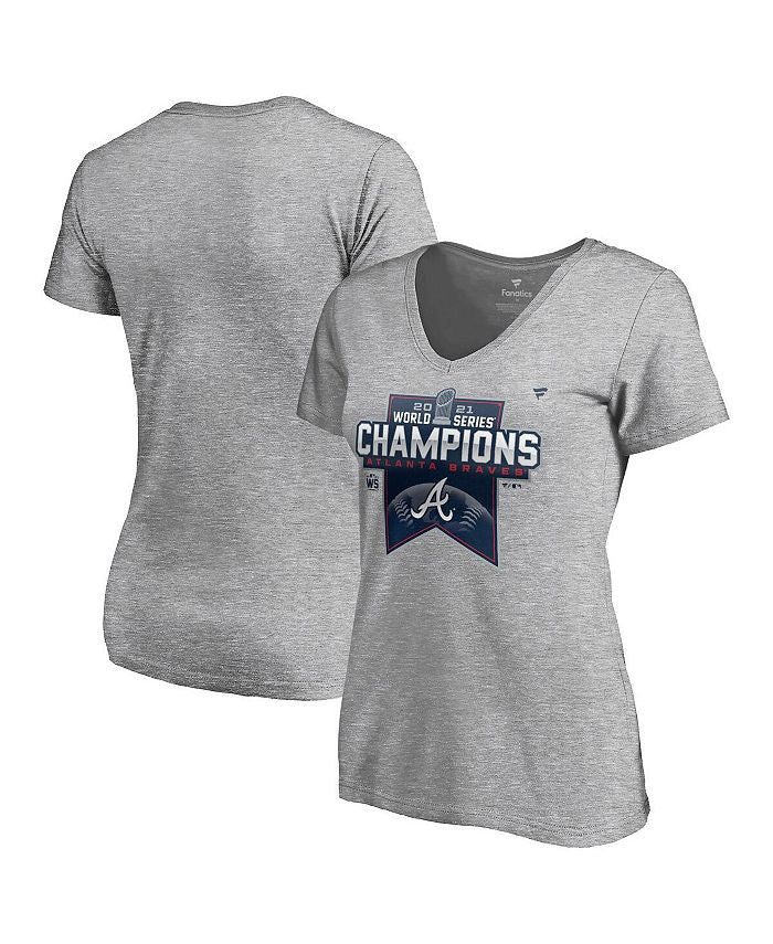 Women's Heather Gray Atlanta Braves 2021 World Series Champions Locker Room Plus Size V-Neck T-Shirt