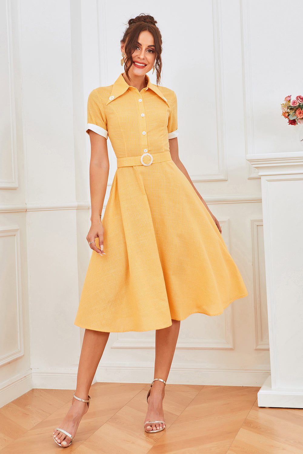 Yellow Plaid Vintage Swing Dress