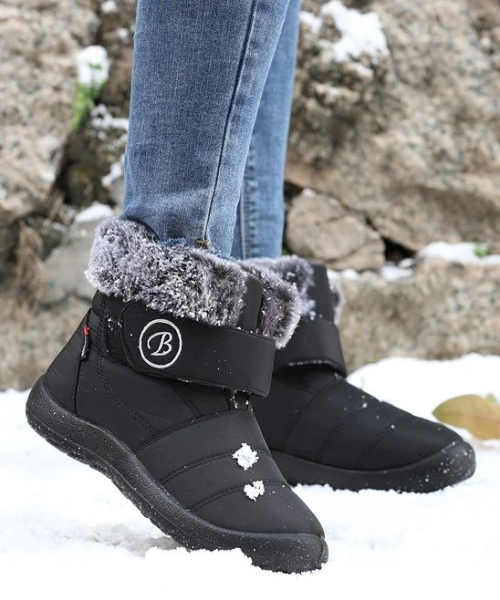 Black Faux Fur-Trim Waterproof Snow Boot - Women