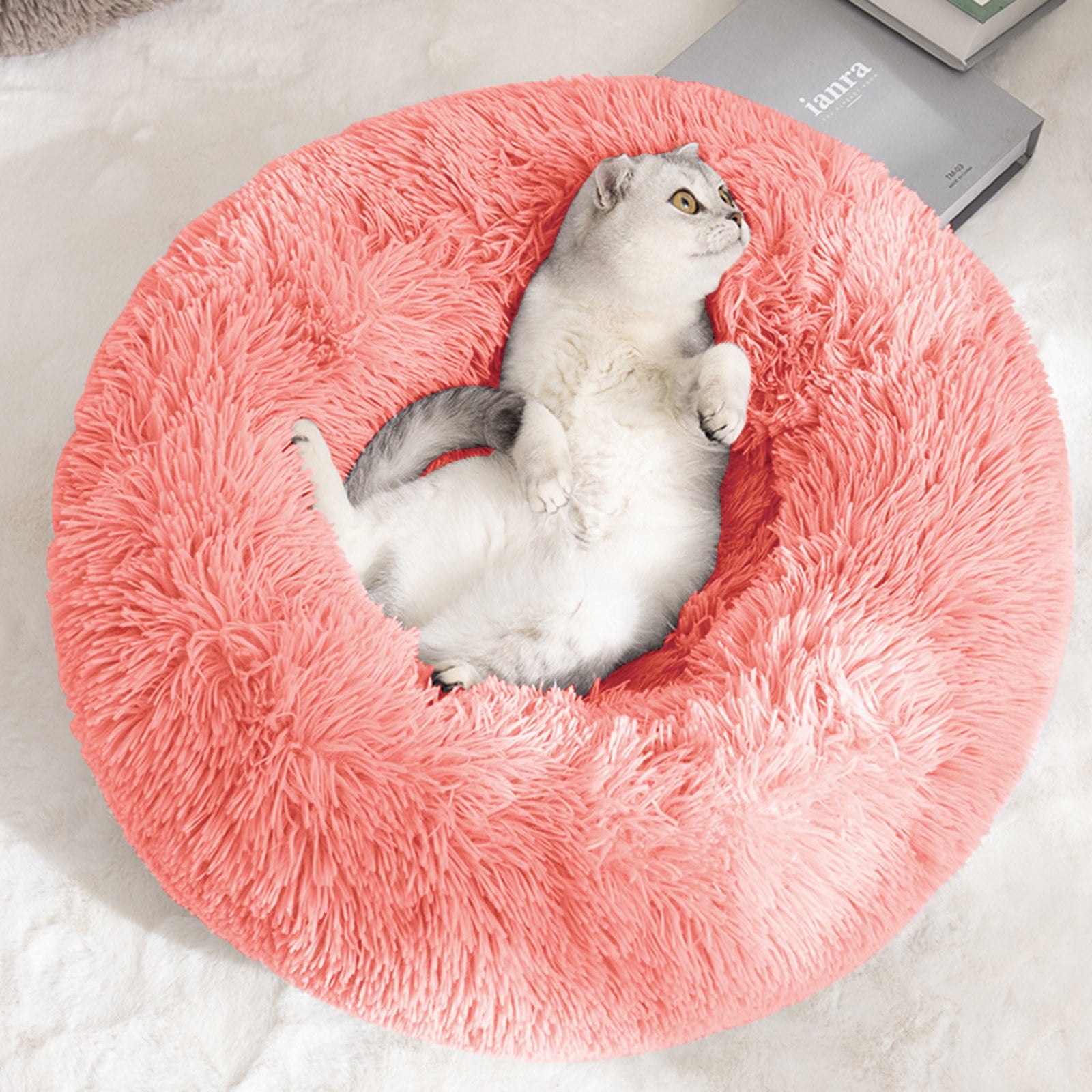 Nisrada Calming Donut Pet Bed for Dogs and Cats， 27 Inch Dog Bed for Large Dogs， Washable-Round Pet Bed for Puppy and Kitten