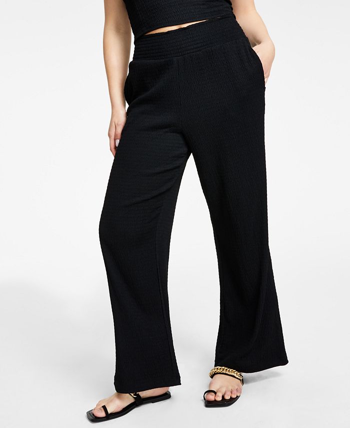 Women's Textured Pull-On Wide Leg Pants， Created for Macy's