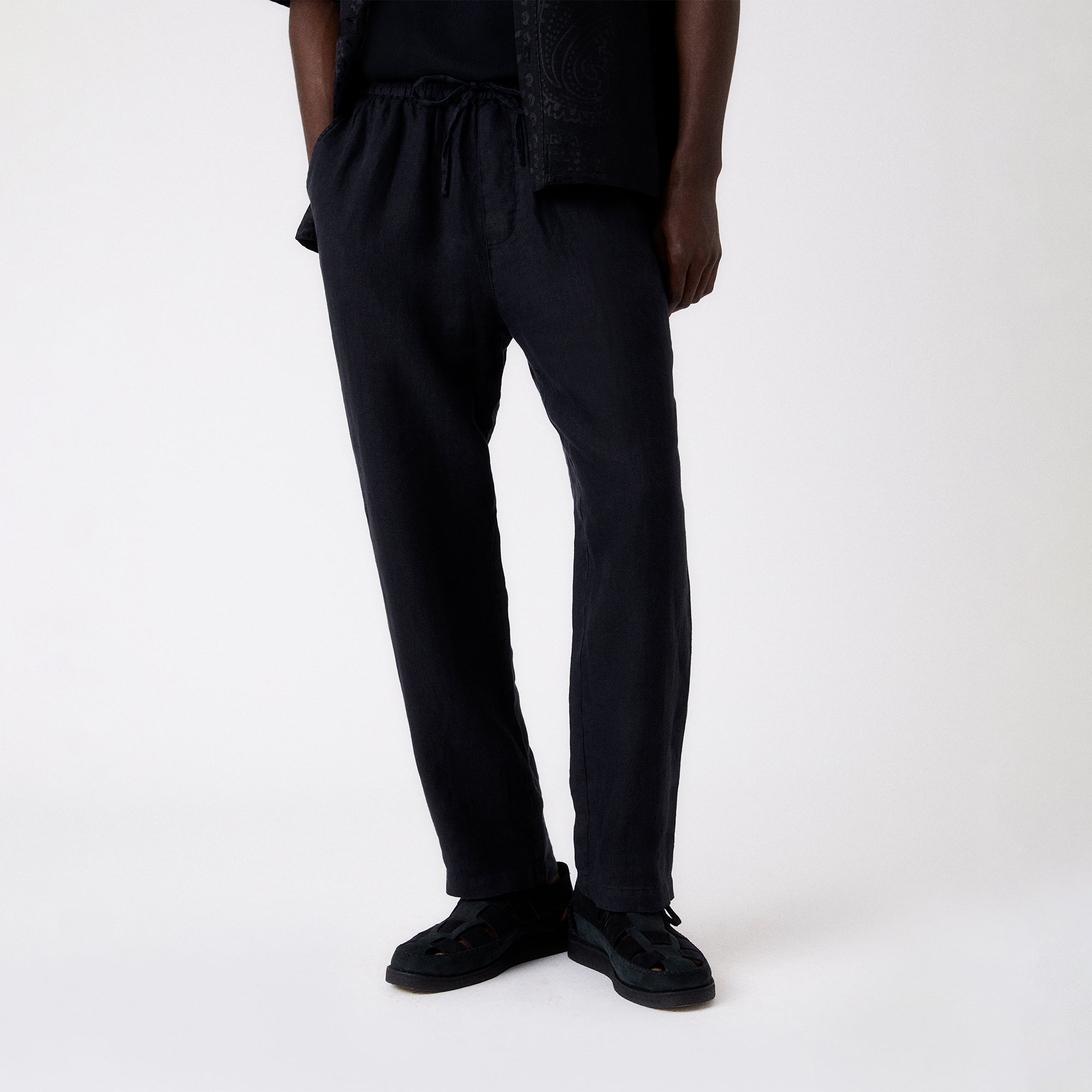 &Kin Herringbone Linen Barrow Pant - Black