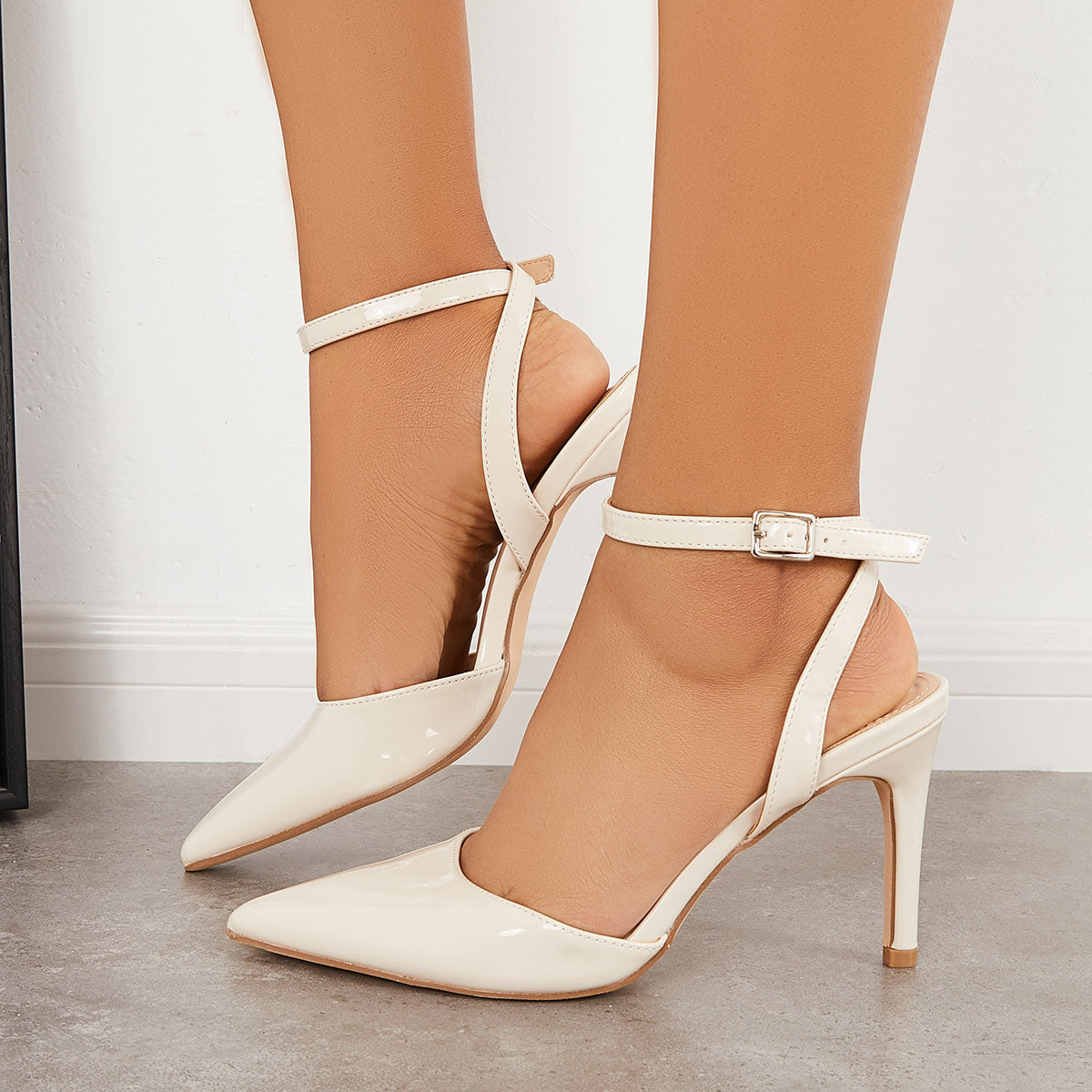 Pointy Toe Slingback Pumps Stiletto Heel Ankle Strap Sandals