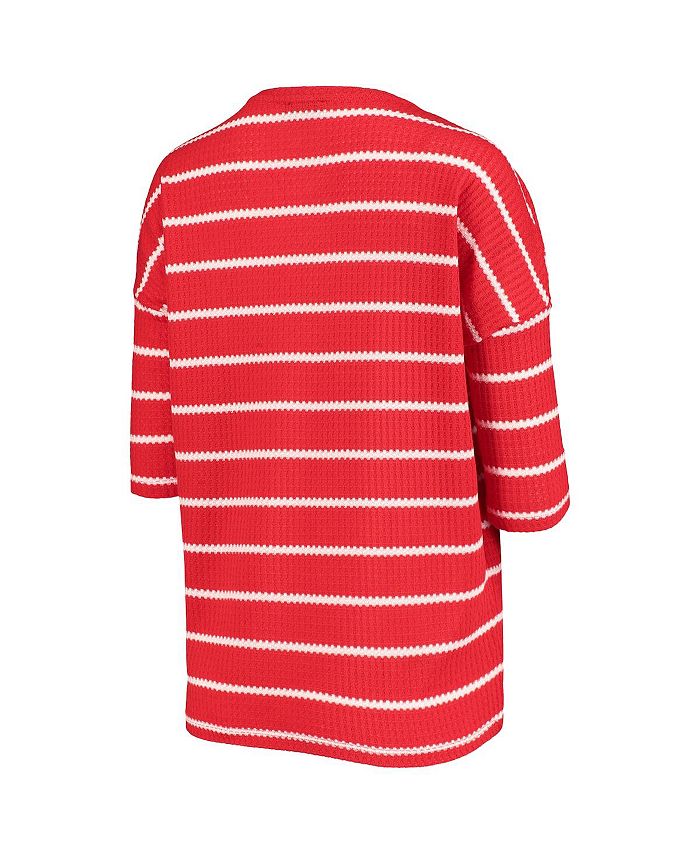 Women's Scarlet Ohio State Buckeyes Striped Tri-Blend 3/4 Sleeve T-shirt