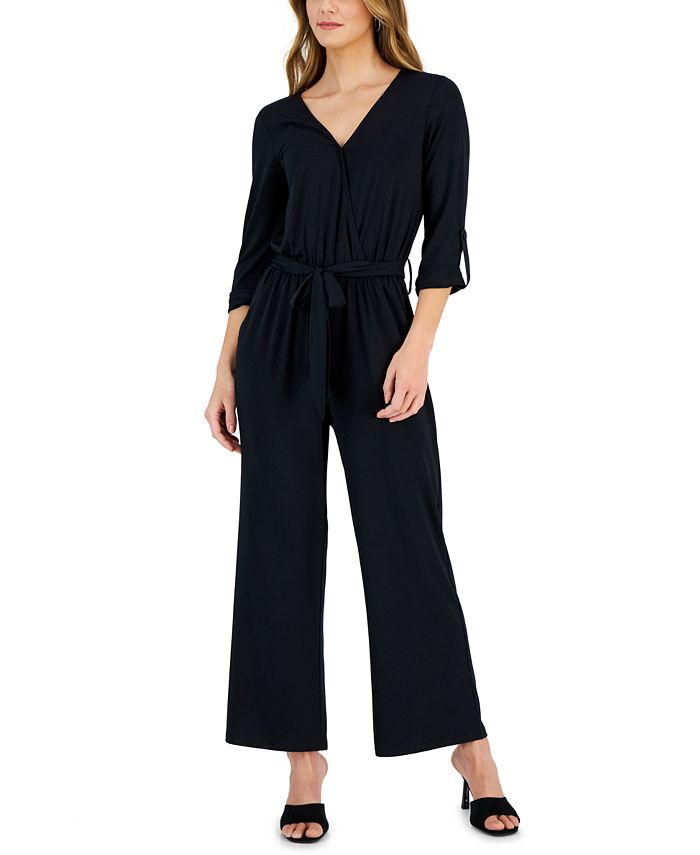 Women's Surplice Tab-Sleeve Jumpsuit