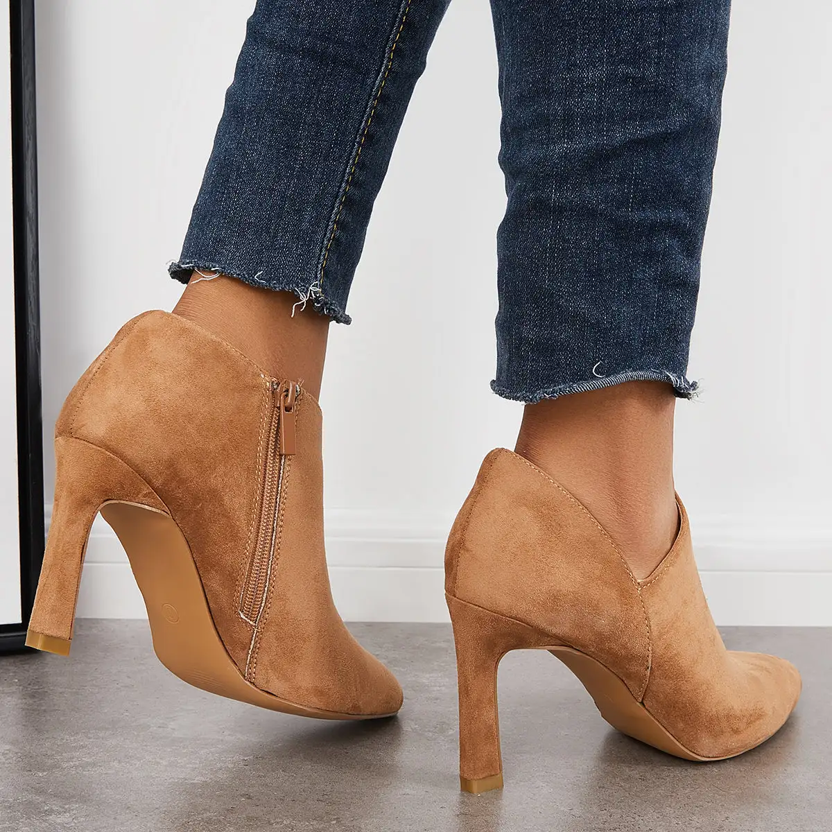 Pointed Toe V Cutout High Heel Ankle Boots Side Zip Dress Booties