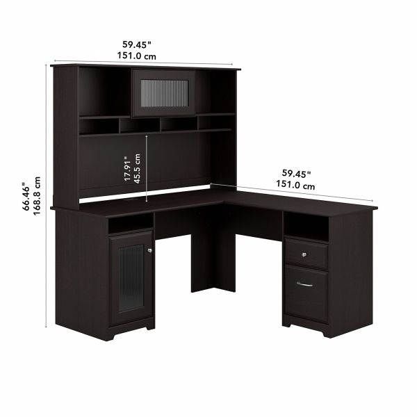 Bush Furniture Cabot 60W L Shaped Computer Desk with Hutch in Espresso Oak