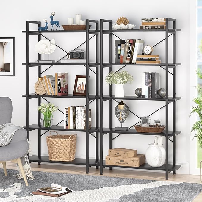 5-Tier Bookshelf, Industrial Etagere Bookcase Display Shelf Unit