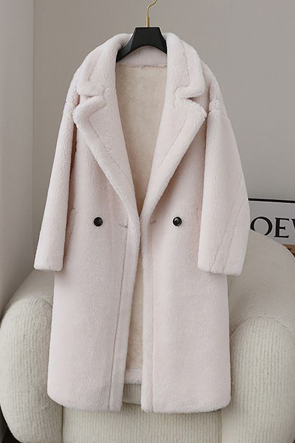 Brown Notched Lapel Long Teddy Wool coat