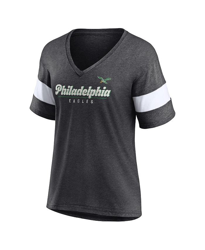 Women's Branded Heathered Charcoal Philadelphia Eagles Give It All Half-Sleeve V-Neck T-shirt