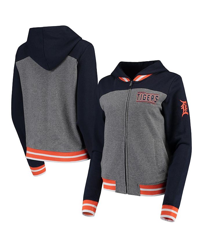 Women's Gray and Navy Detroit Tigers French Terry Full-Zip Hoodie