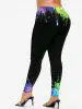 Paint Splatter Palm Printed Tee and Leggings Plus Size Matching Set Outfit